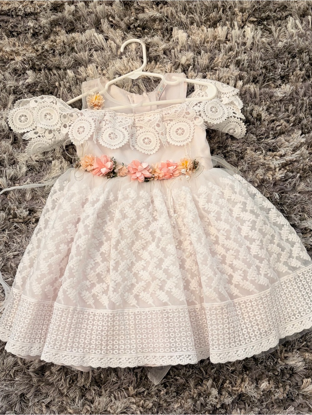 Light pink &white Lace Embroidered Floral Waist Toddler Dress